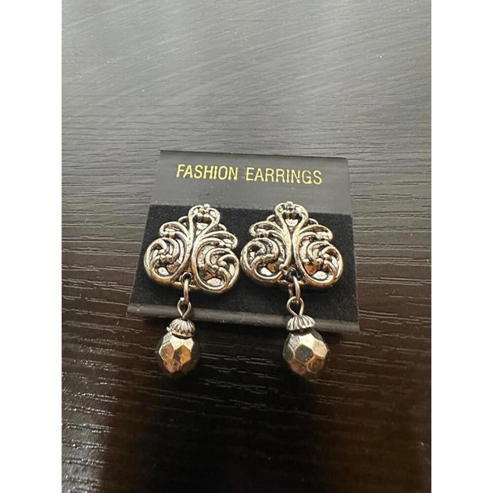Vintage Clip-On Earrings Silver Filigree with Lucite Beads – Statement Jewelry